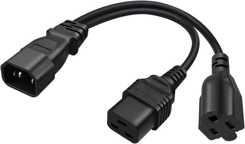 TEWOXIN IEC320 C14 to C19 + NEMA 5-15R Y Splitter Power Cord for PDU/UPS Server Racks & US Standard Socket Equipment(1FT/0.3M) - Image 1
